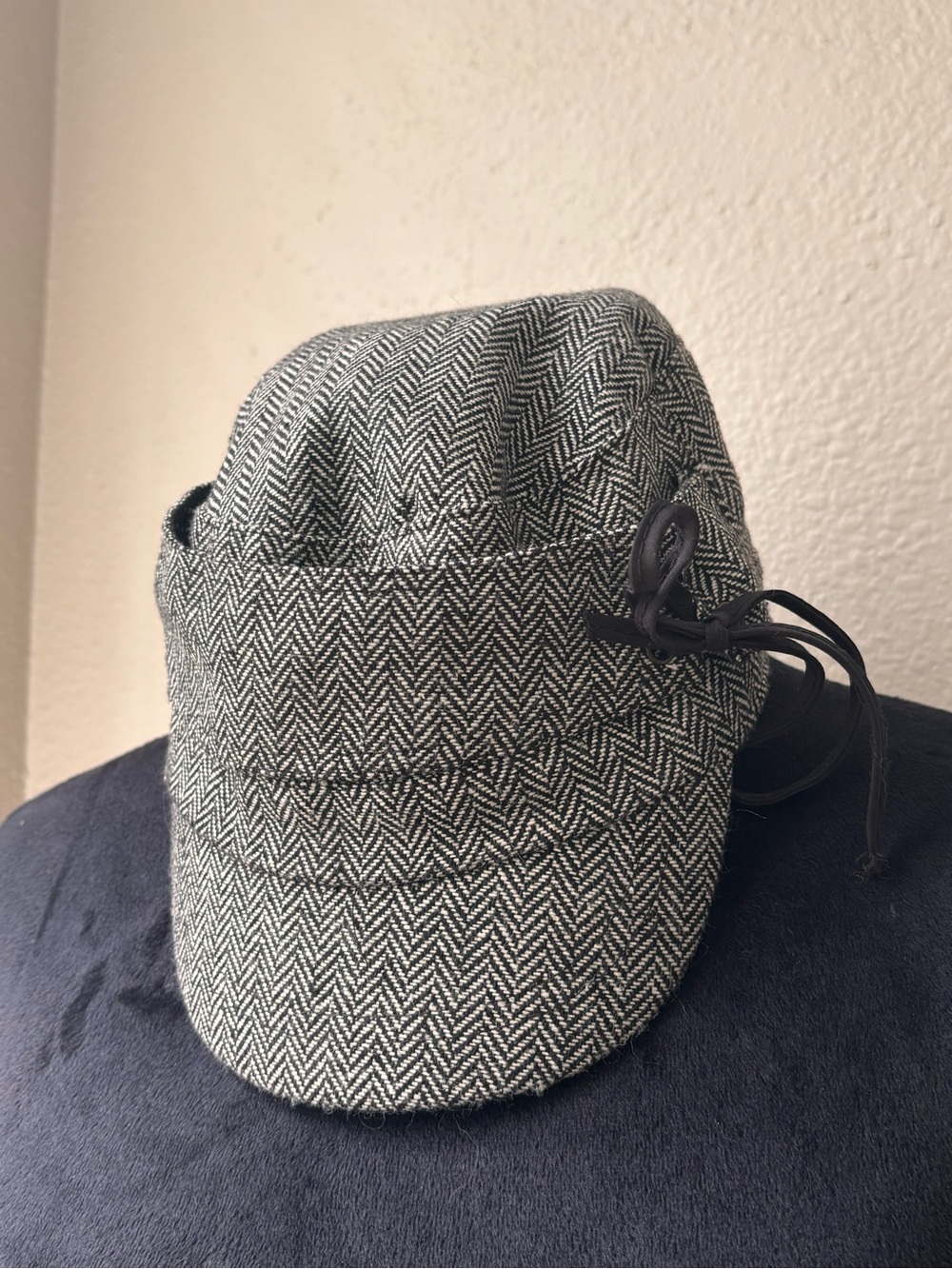 Grey Herringbone Cap with Side Tie